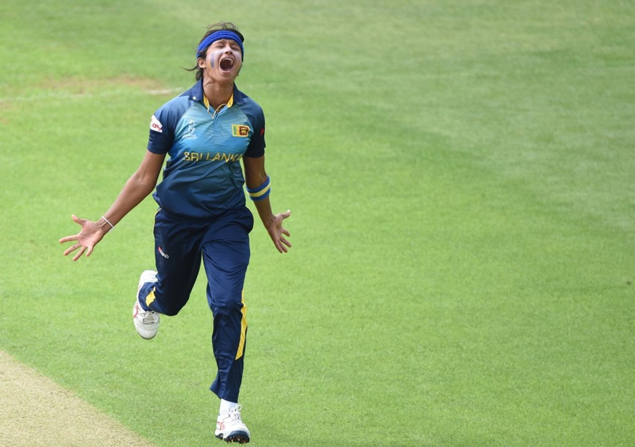 Sripali Weerakkody exults after taking out Stafanie Taylor, West Indies v Sri Lanka, Women's World Cup, July 9, 2017