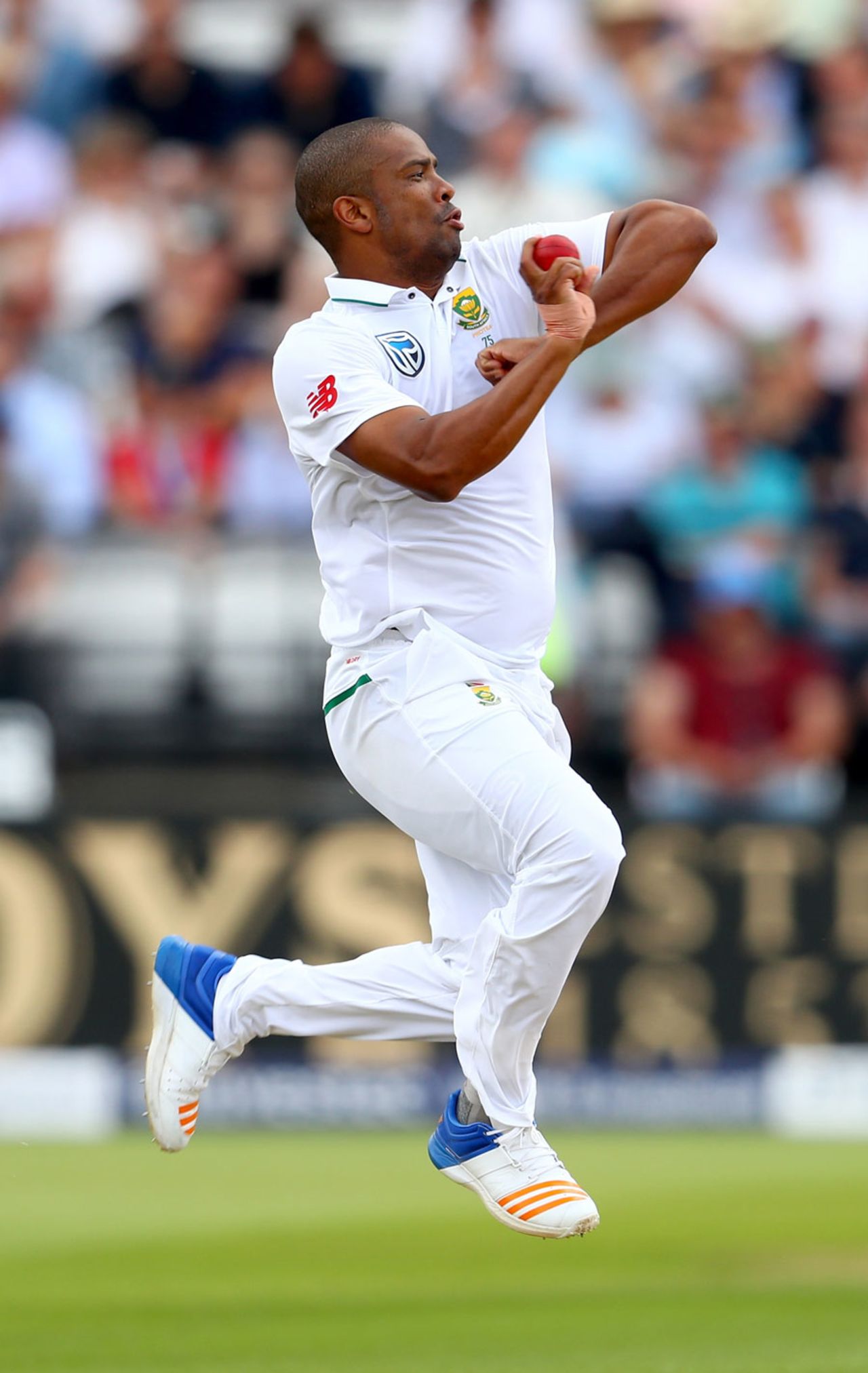 Vernon Philander in his pre-delivery leap, England v South Africa, 1st Investec Test, Lord's, 4th day, July 9, 2017