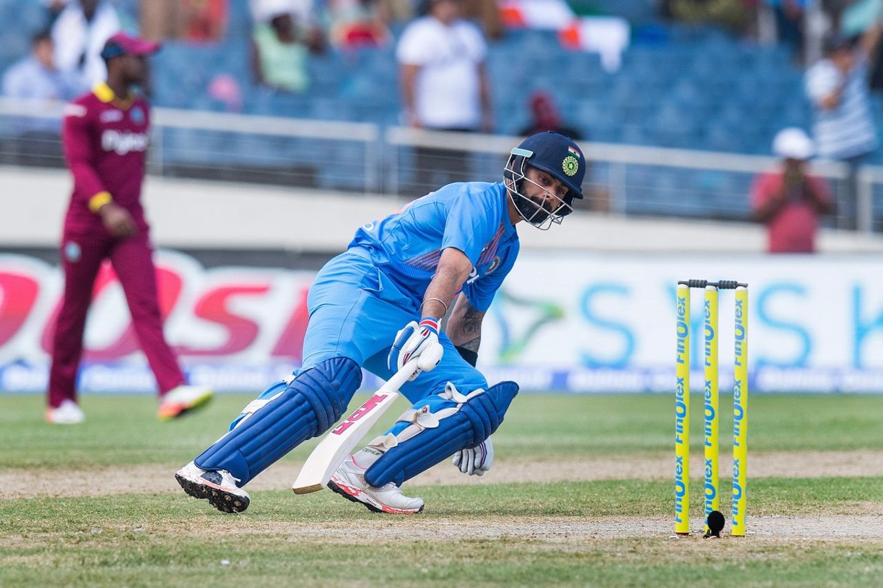 Virat Kohli races between the wickets, West Indies v India, Only T20I, Kingston, July 9, 2017
