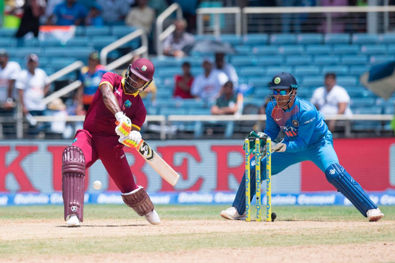 Evin Lewis takes on the spin and hits off the front foot, West Indies v India, Only T20I, Kingston, July 9, 2017