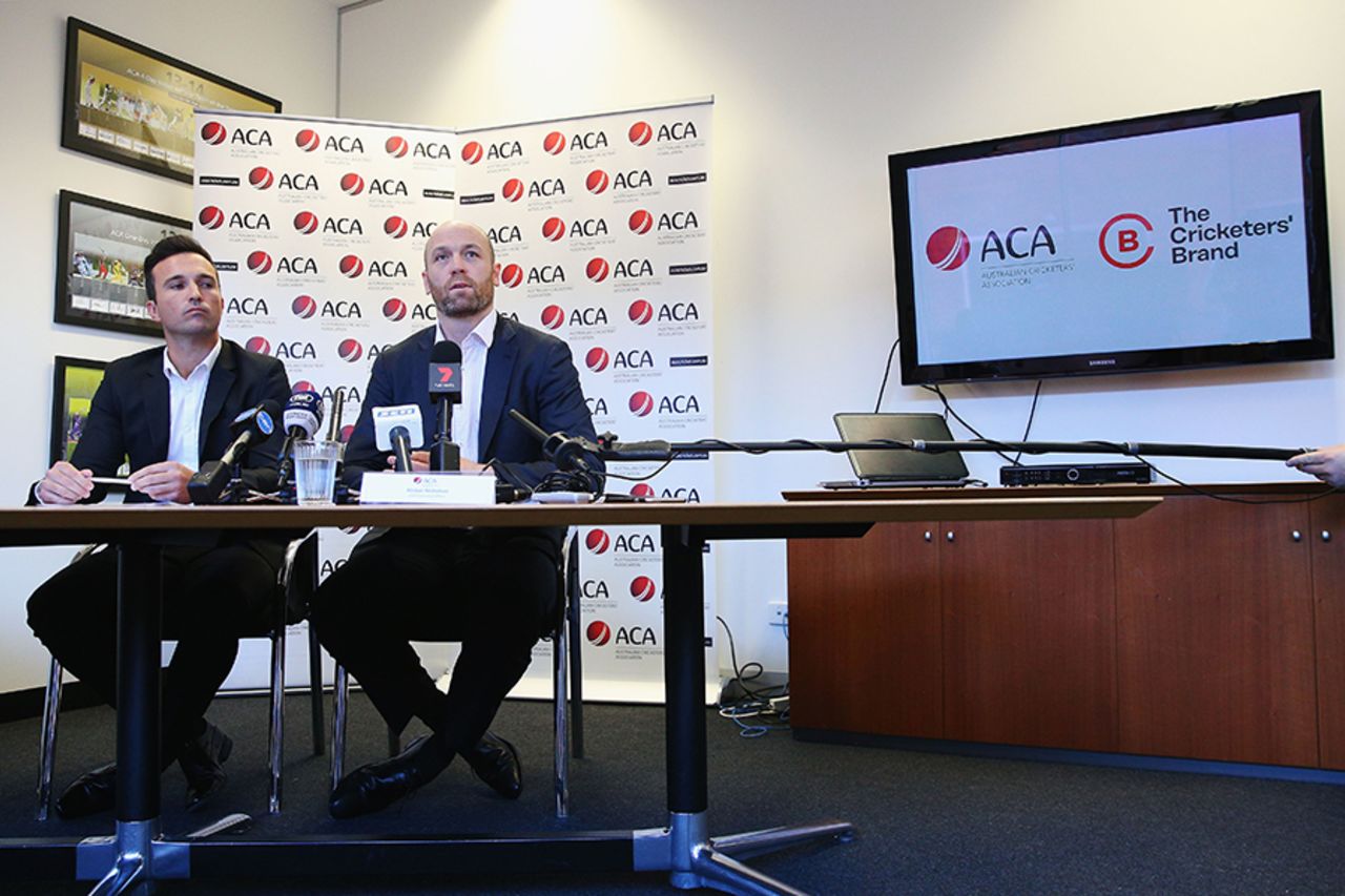 ACA chief executive Alistair Nicholson (right) and general manager Tim Cruickshank at a press conference announcing the launch of the standalone commercial arm, Melbourne, May 24, 2017