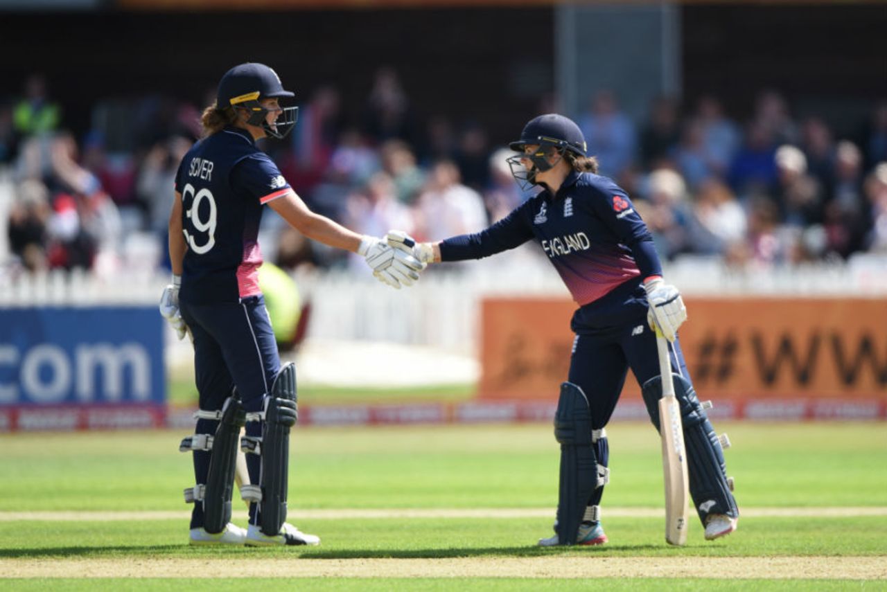 Nat Sciver and Tammy Beaumont added 170 for the fourth wicket, England v New Zealand, Women's World Cup, Derby, July 12, 2017