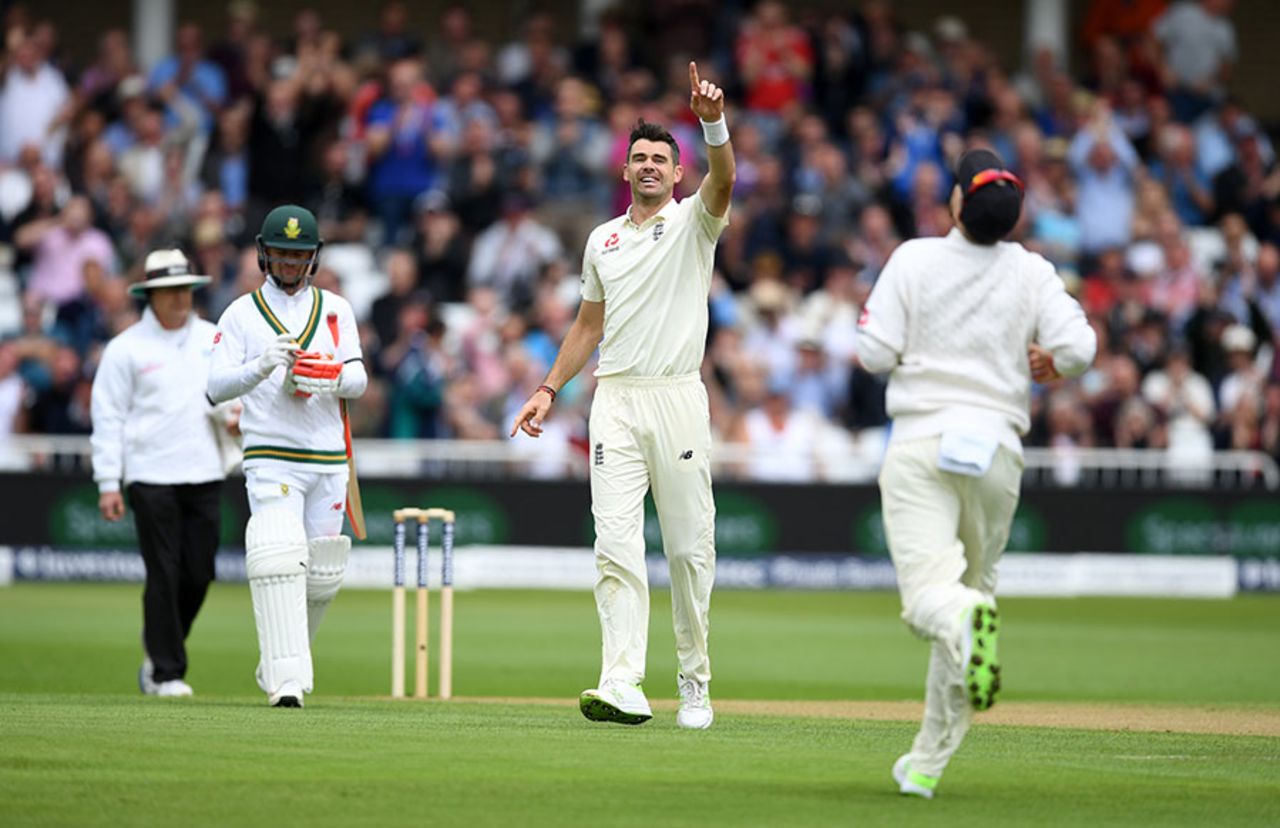 James Anderson made the opening breakthrough - his 300th Test wicket at home, England v South Africa, 2nd Investec Test, Trent Bridge, 1st day, July 14, 2017