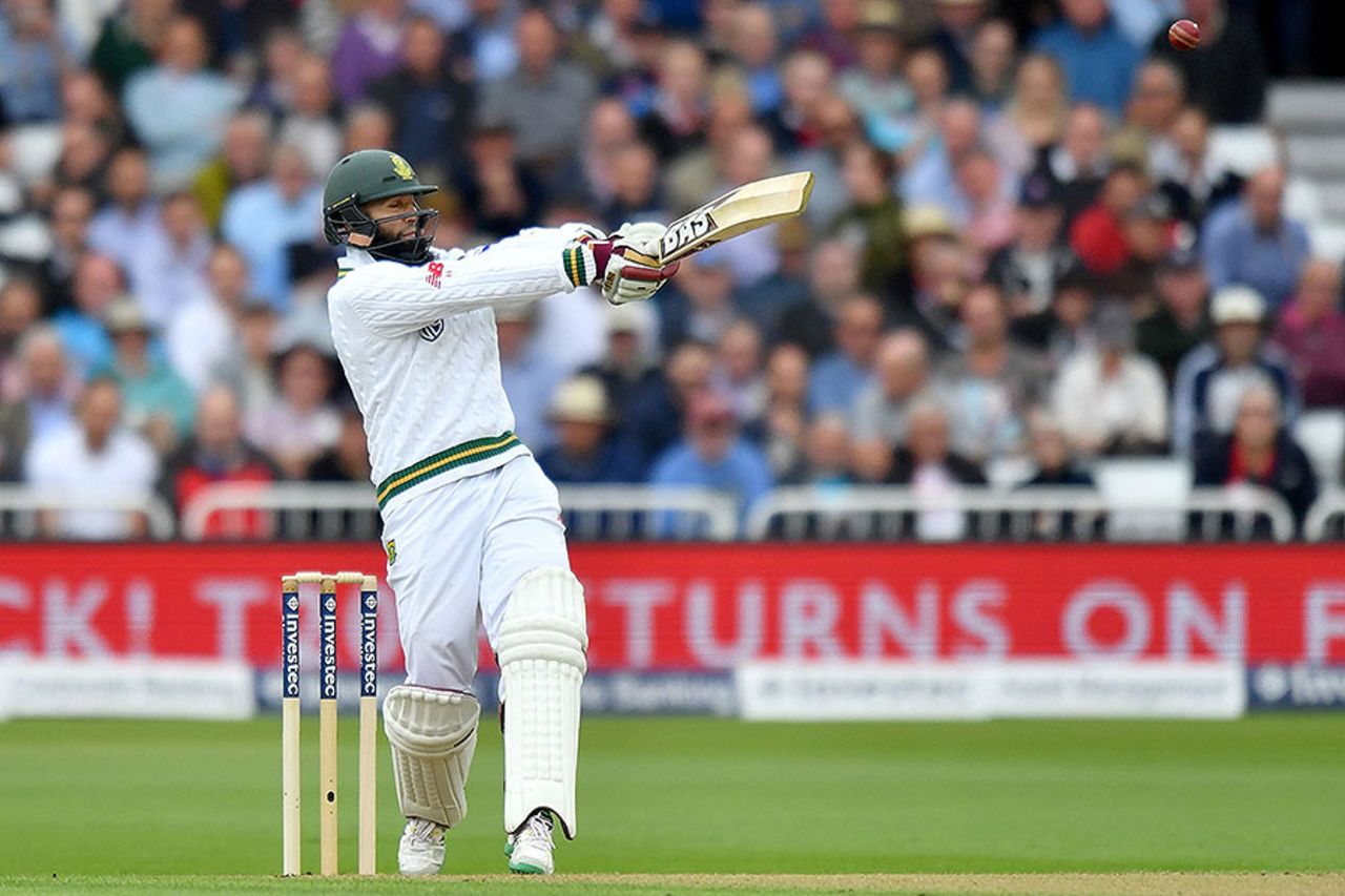 Hashim Amla brought up his 8000th Test run with a pull through backward square, England v South Africa, 2nd Investec Test, Trent Bridge, 1st day, July 14, 2017