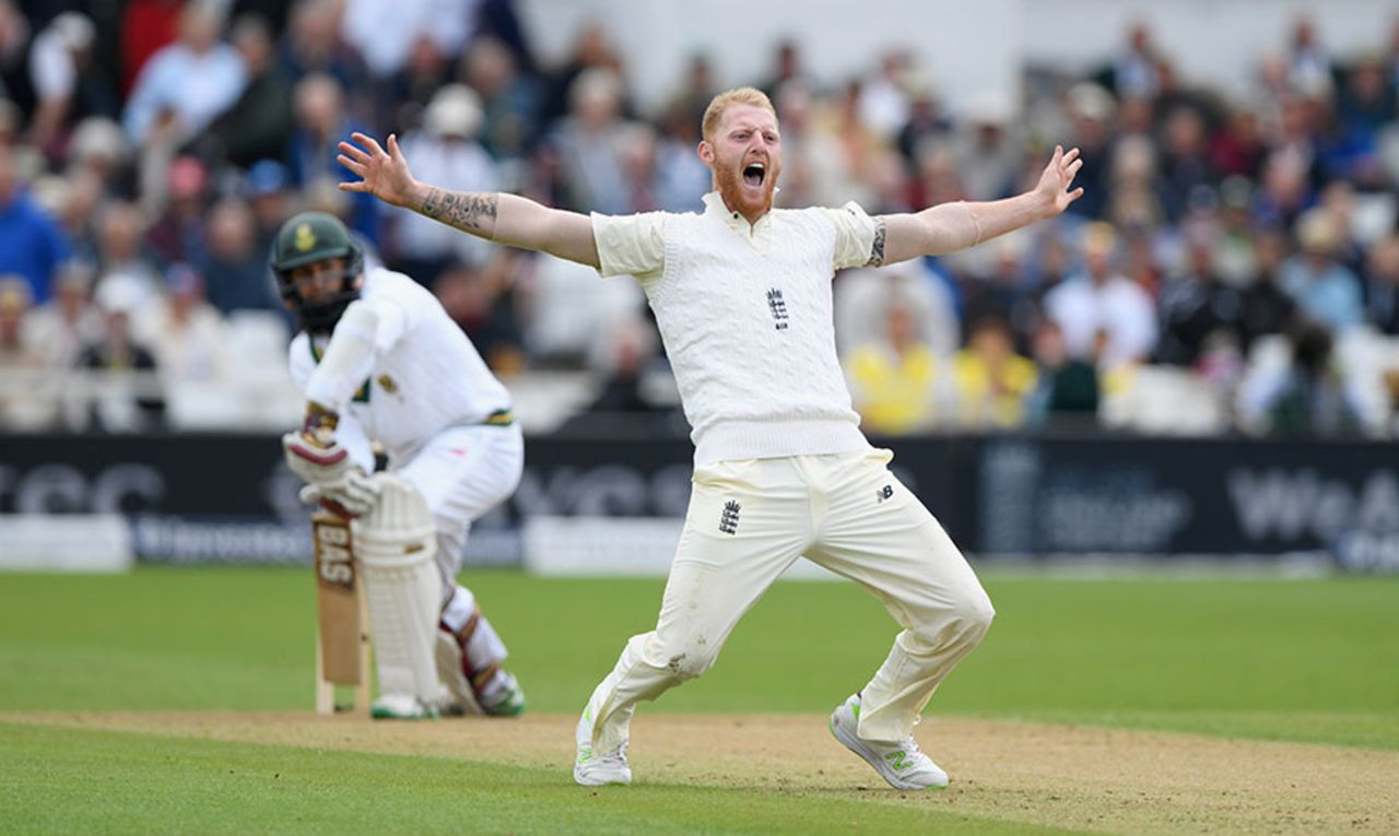 Ben Stokes wasted a review on an optimistic lbw appeal against Hashim Amla, England v South Africa, 2nd Investec Test, Trent Bridge, 1st day, July 14, 2017