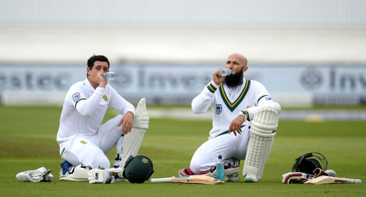 Thirsty work: Quinton de Kock and Hashim Amla put on a century stand, England v South Africa, 2nd Investec Test, Trent Bridge, 1st day, July 14, 2017