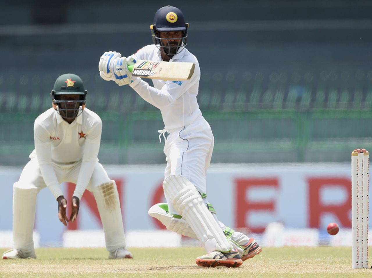 Upul Tharanga uses a deft touch to steer the ball, Sri Lanka v Zimbabwe, only Test, 2nd day, Colombo, July 15, 2017