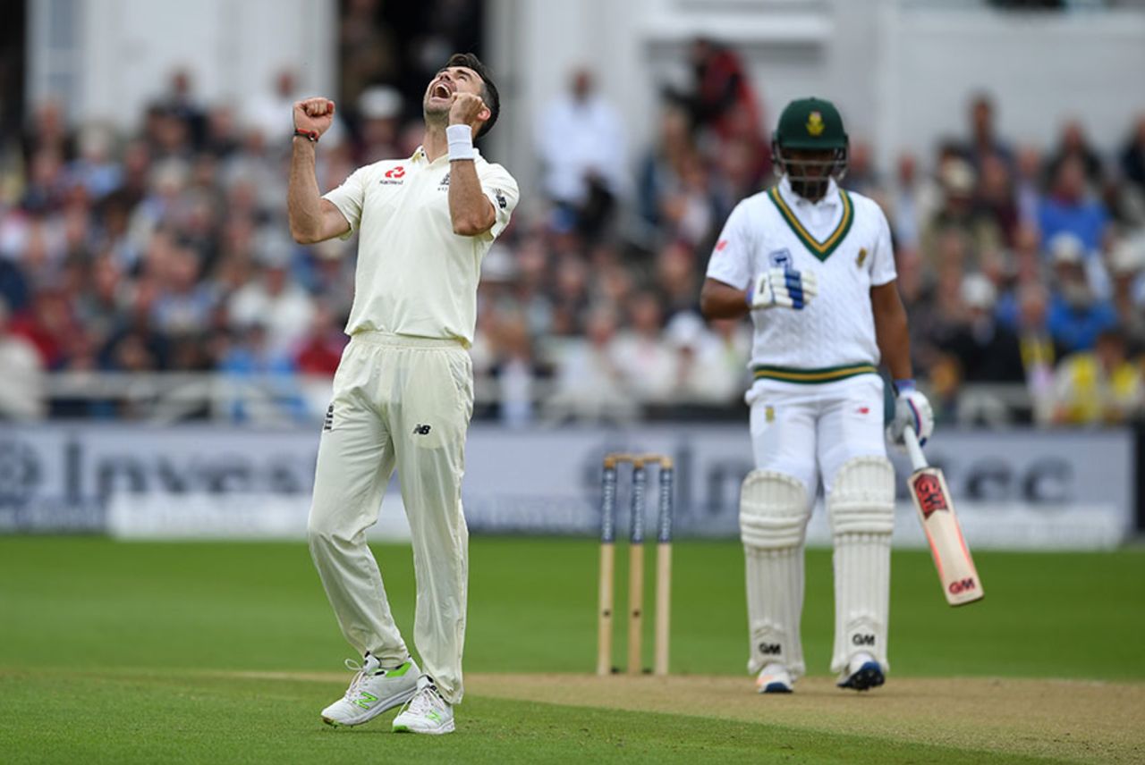 James Anderson struck in the opening over of the second day, England v South Africa, 2nd Investec Test, Trent Bridge, 2nd day, July 15, 2017