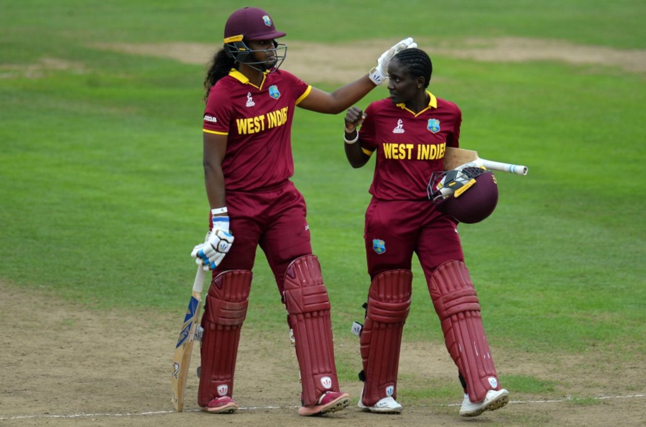 Hayley Matthews consoles Kycia Knight after a run-out, England v West Indies, Women's World Cup, Bristol, July 15, 2017