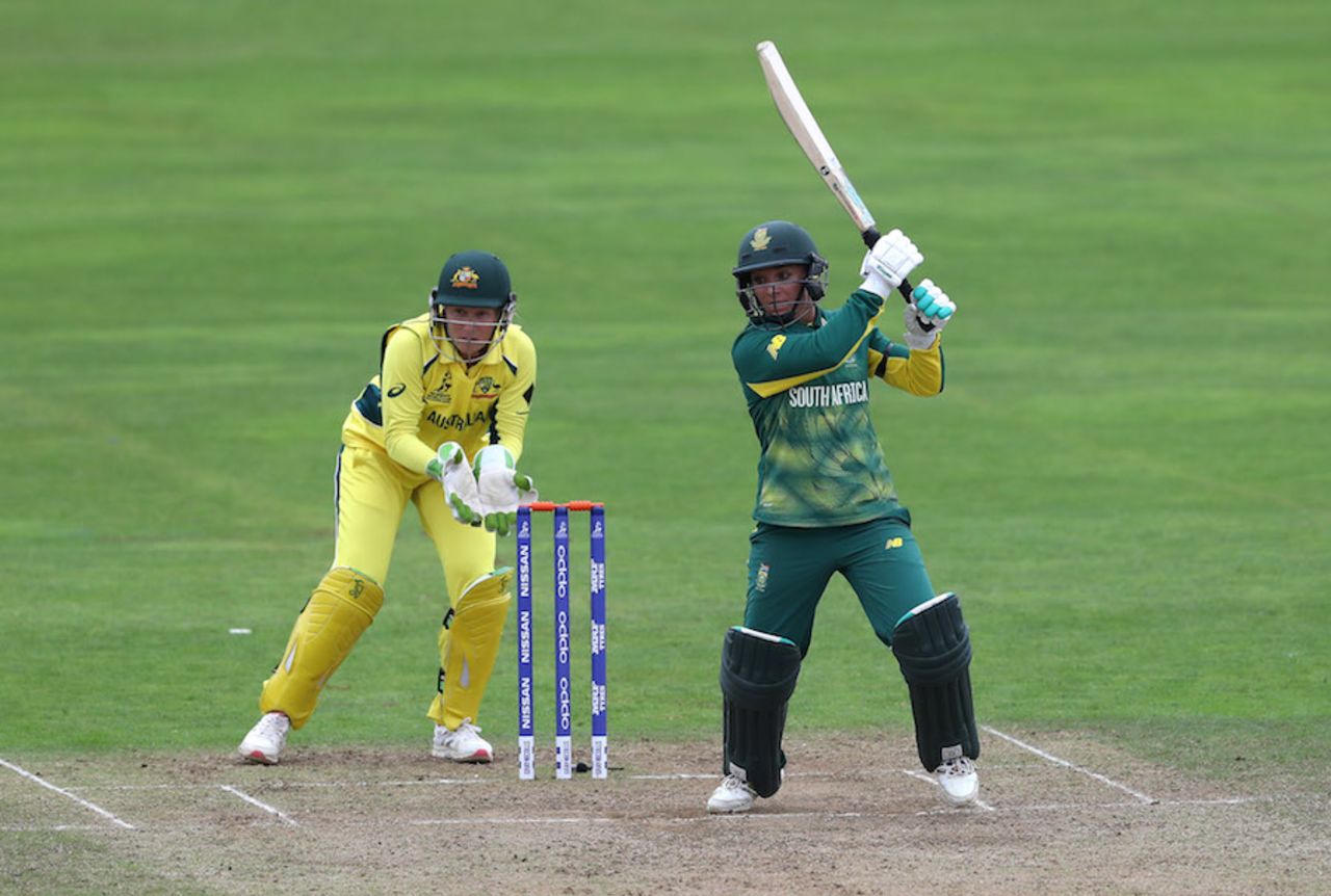 Mignon du Preez plays through the off side, Australia v South Africa, Women's World Cup, Taunton, July 15, 2017