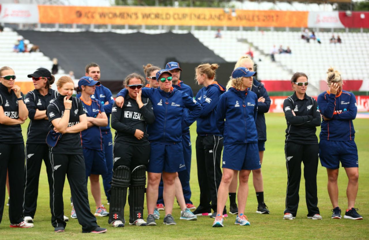 Shell-shocked New Zealand in a sombre mood after bowing out of the tournament, India v New Zealand, Women's World Cup, Derby, July 15, 2017