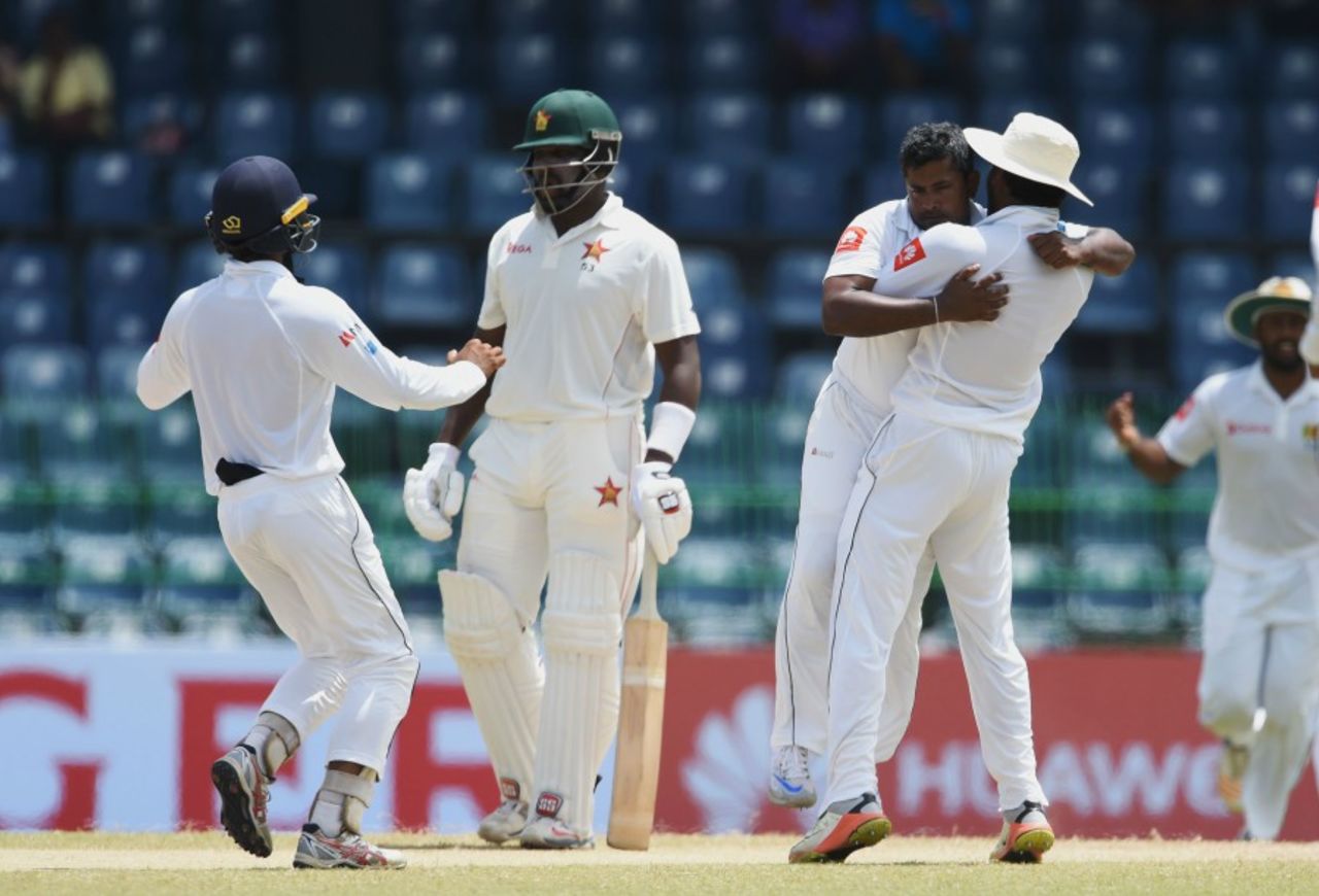 Rangana Herath changed the momentum in a four-over spell before lunch, Sri Lanka v Zimbabwe, only Test, 3rd day, Colombo, July 16, 2017