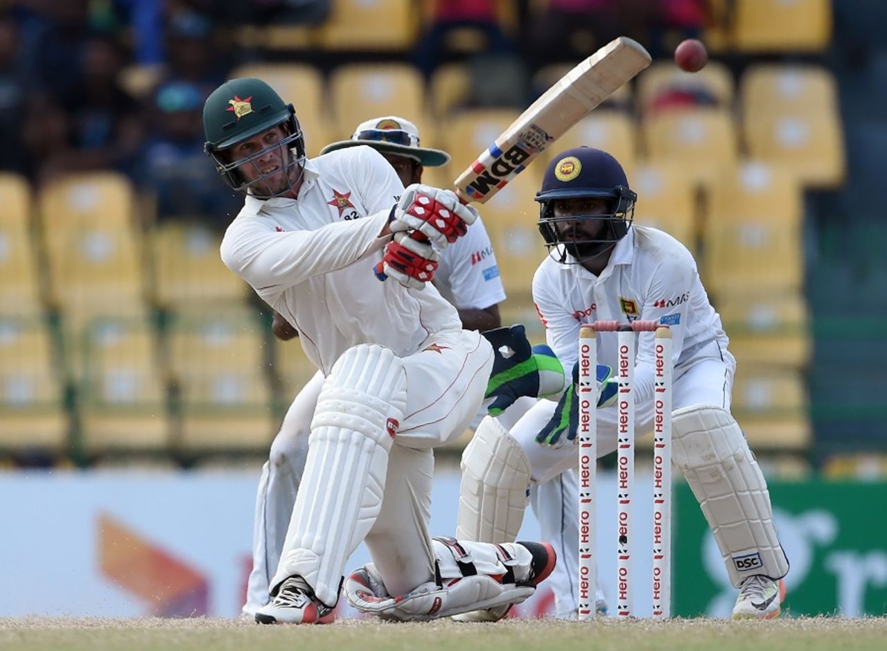 Malcolm Waller nails a slog sweep, Sri Lanka v Zimbabwe, only Test, 3rd day, Colombo, July 16, 2017
