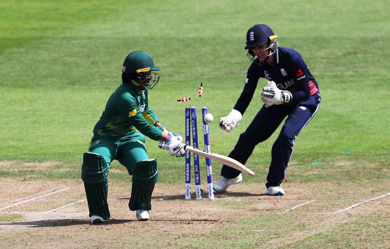 Sarah Taylor's lightning hands down the leg side caught Trisha Chetty out of her crease, England v South Africa, Women's World Cup semi-final, Bristol, July 18, 2017