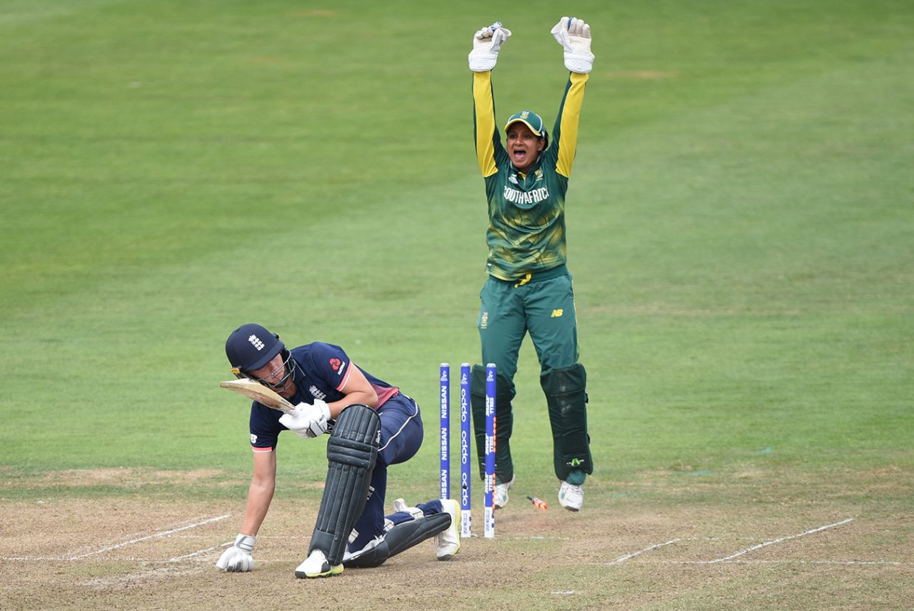 Natalie Sciver was bowled around the legs while trying to sweep, England v South Africa, Women's World Cup, Bristol, July 18, 2017