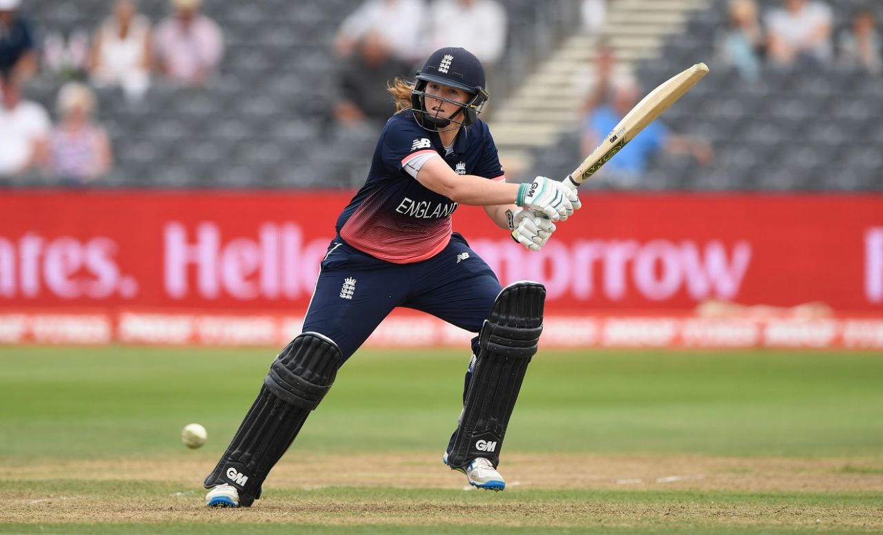 Anya Shrubsole plays the shot that put her team in the final, England v South Africa, Women's World Cup, Bristol, July 18, 2017