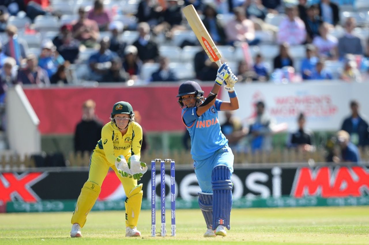 Harmanpreet Kaur goes inside out over cover, Australia v India, Women's World Cup, semi-final, Derby, July 20, 2017
