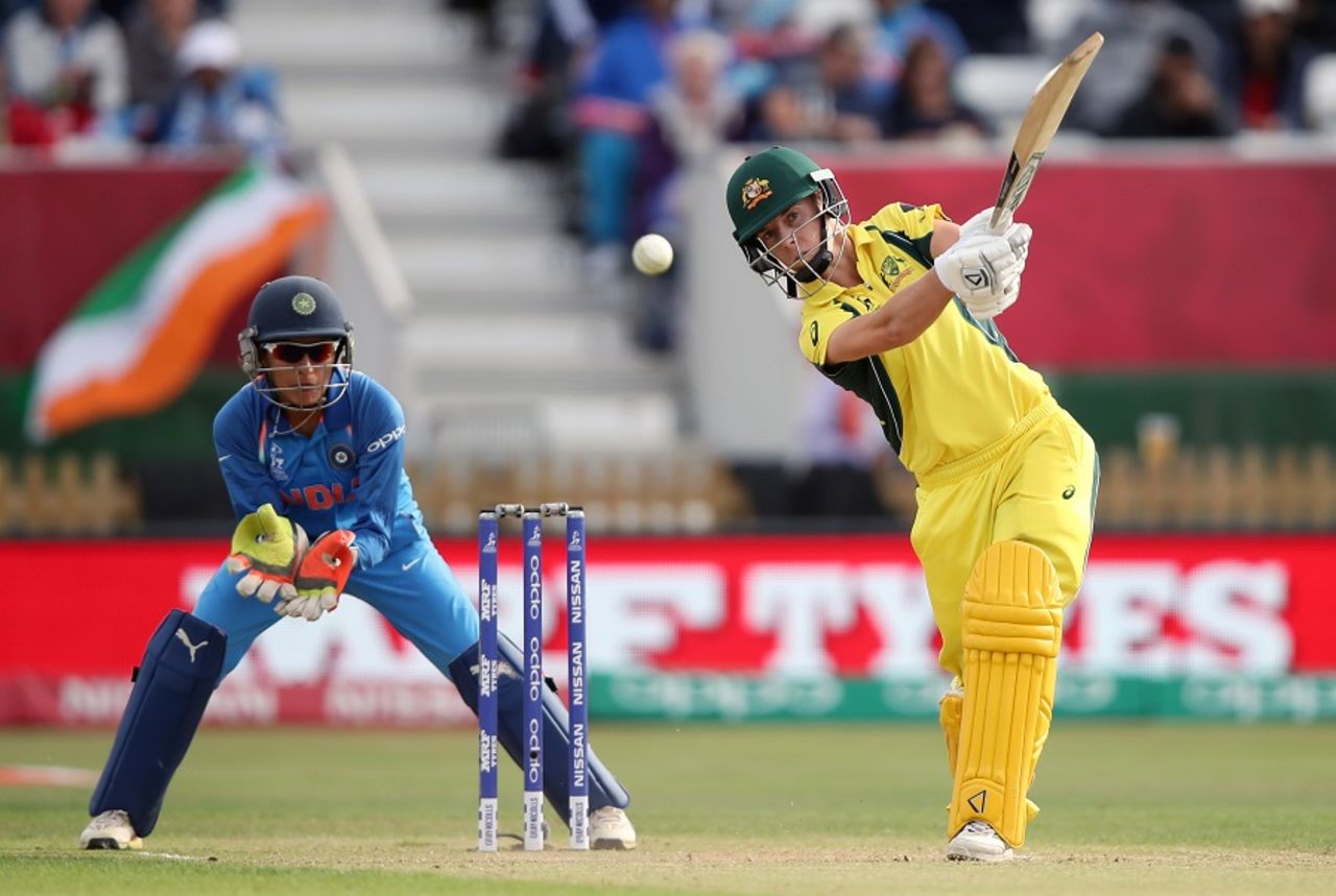 Elyse Villani hits down the ground, Australia v India, Women's World Cup, semi-final, Derby, July 20, 2017