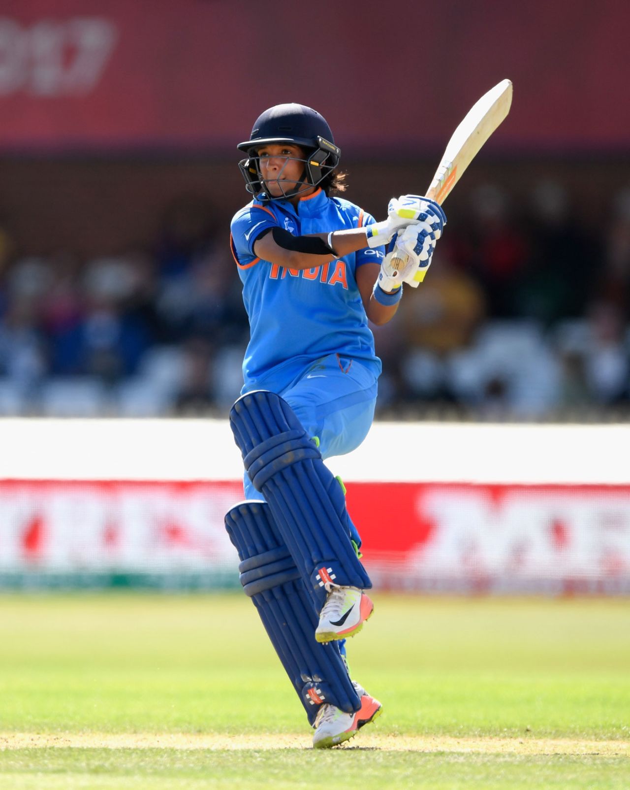 Harmanpreet Kaur pivots to play a pull shot, Australia v India, Women's World Cup, semi-final, Derby, July 20, 2017