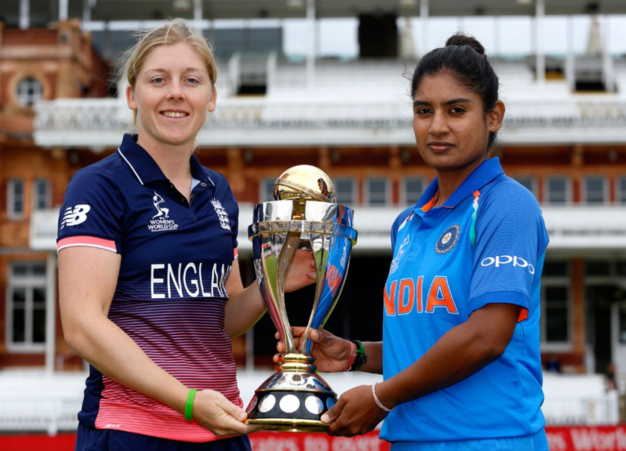 Heather Knight and Mithali Raj pose with the World Cup at Lord's, England v India, Women's World Cup, Final, London, July 23, 2017
