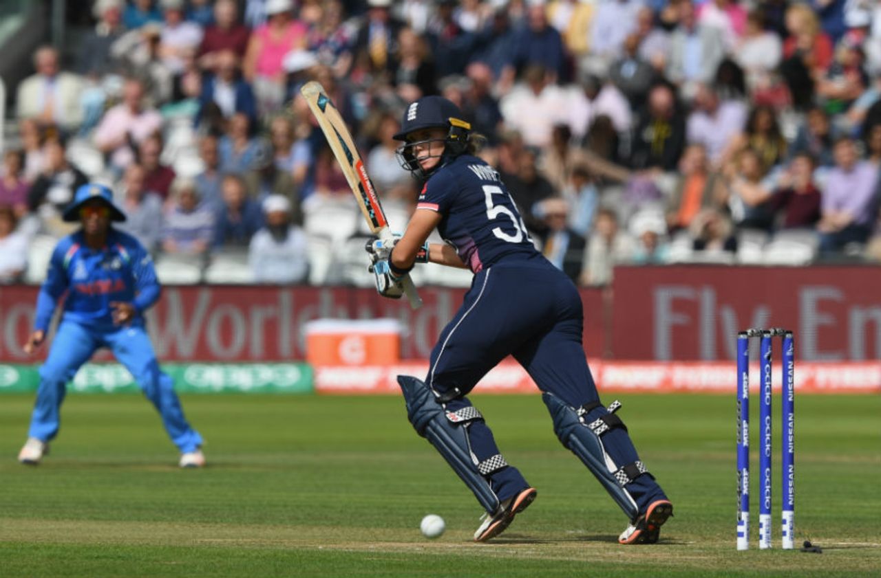 Lauren Winfield whips one through the leg side, England v India, Women's World Cup final 2017, Lord's, July 23, 2017