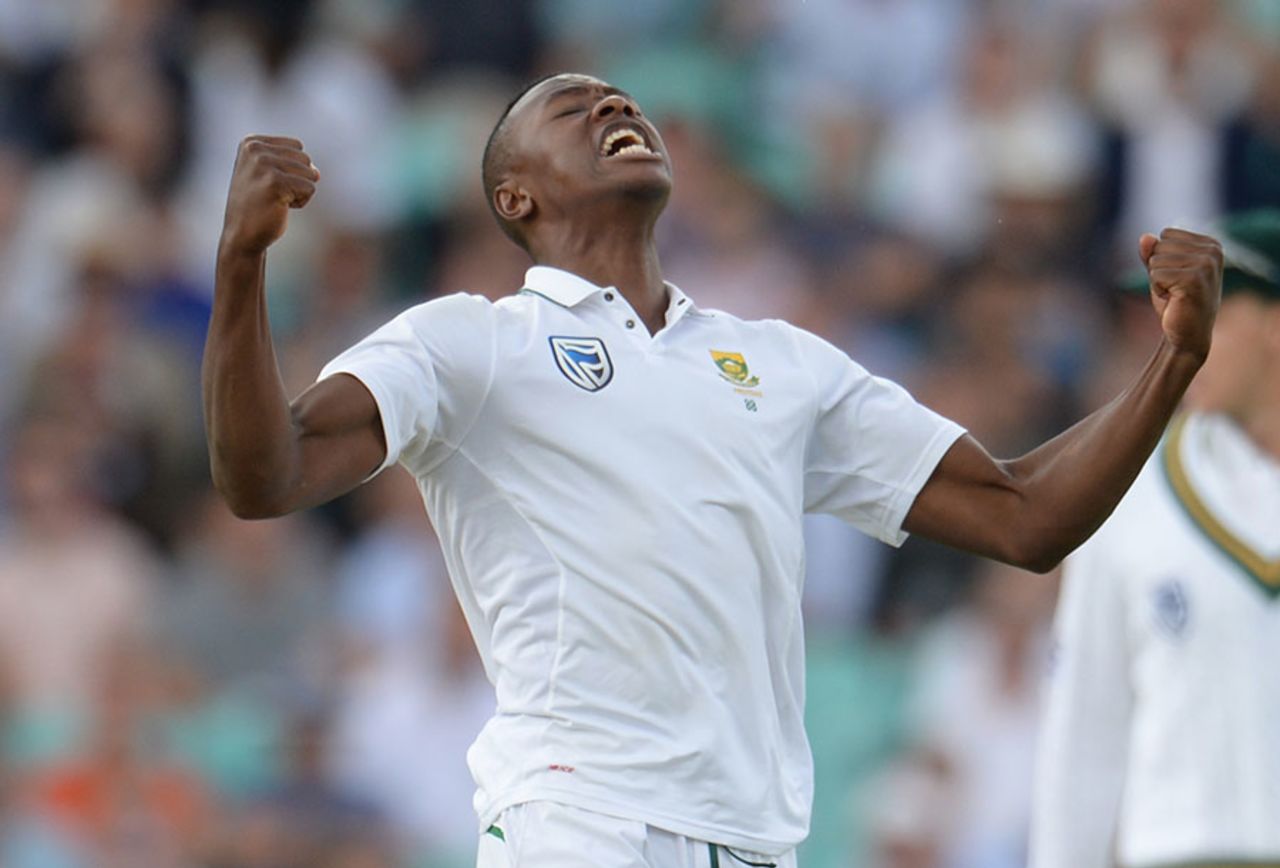 Kagiso Rabada celebrates the wicket of Dawid Malan, England v South Africa, 3rd Investec Test, The Oval, 1st day, July 27, 2017