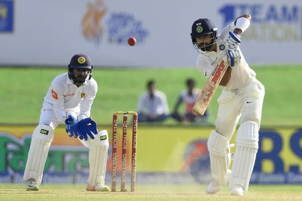 Virat Kohli displays a high elbow and plays a punch, Sri Lanka v India, 1st Test, Galle, 3rd day, July 28, 2017