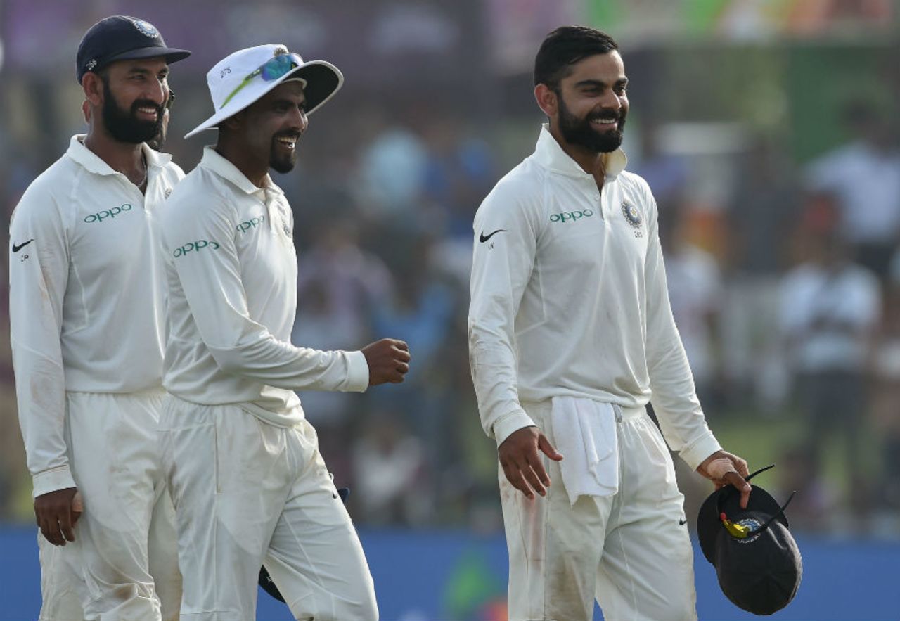 Virat Kohli is all smiles as India go 1-0 up, Sri Lanka v India, 1st Test, Galle, 4th day, July 29, 2017