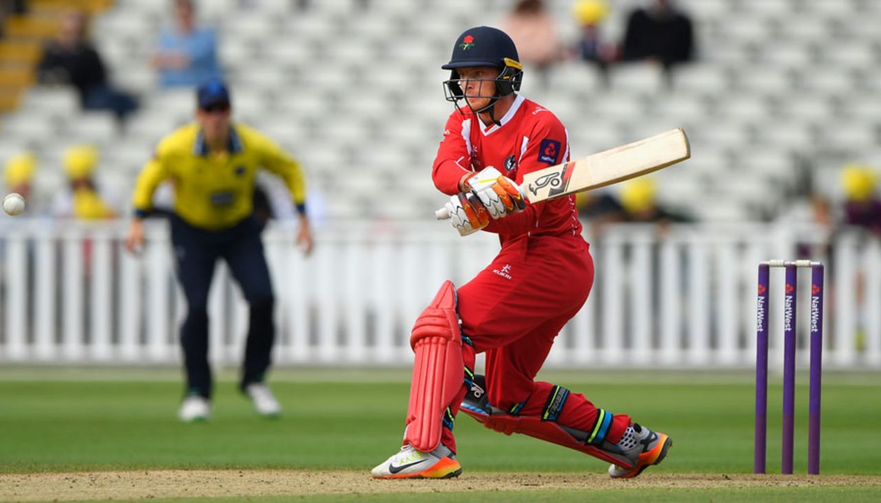 Jos Buttler shapes to play a reverse-shot in his 80 not out, Birmingham v Lancashire, NatWest T20 Blast, North Group, Edgbaston, July 30, 2017
