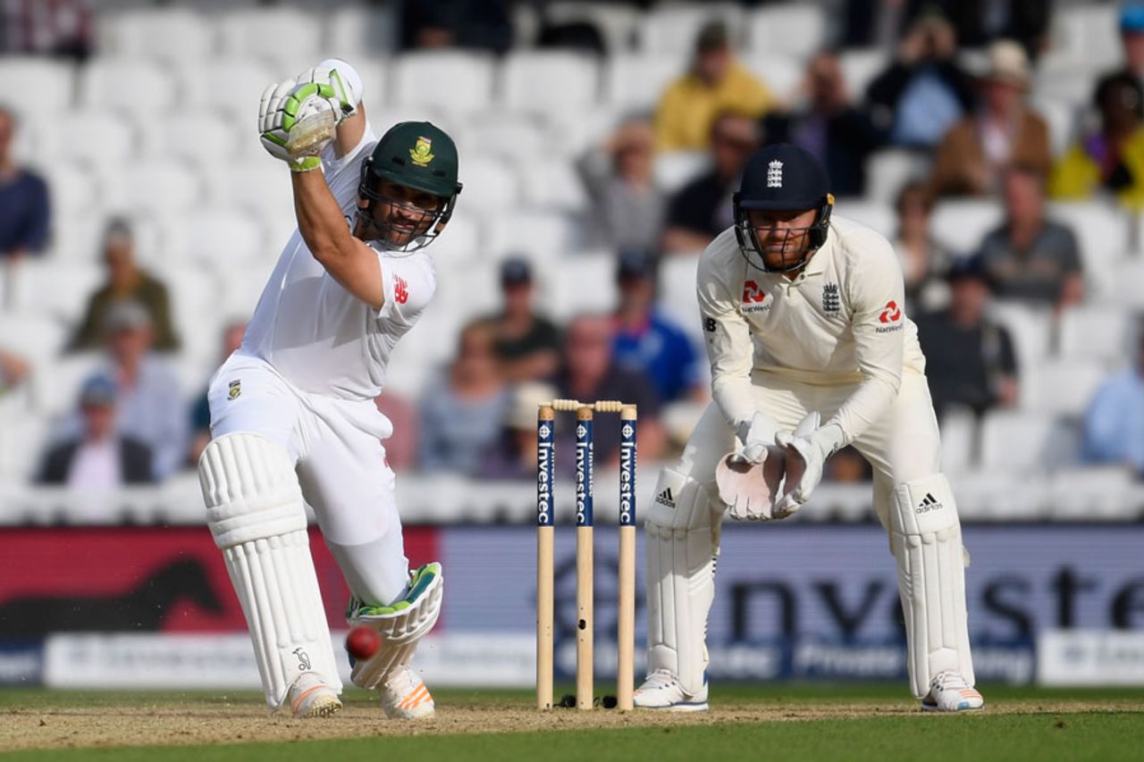 Dean Elgar drives en route to his fifty, England v South Africa, 3rd Investec Test, The Oval, 4th day, July 30, 2017 