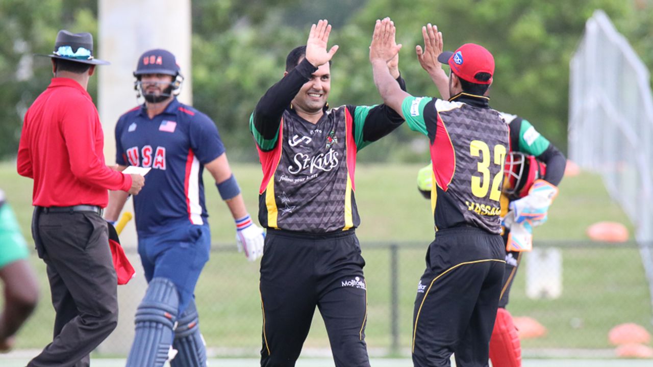 Mohammad Nabi dismissed Abdullah Syed for 68 to spark a USA collapse, USA v St Kitts & Nevis Patriots, Lauderhill, August 2, 2017