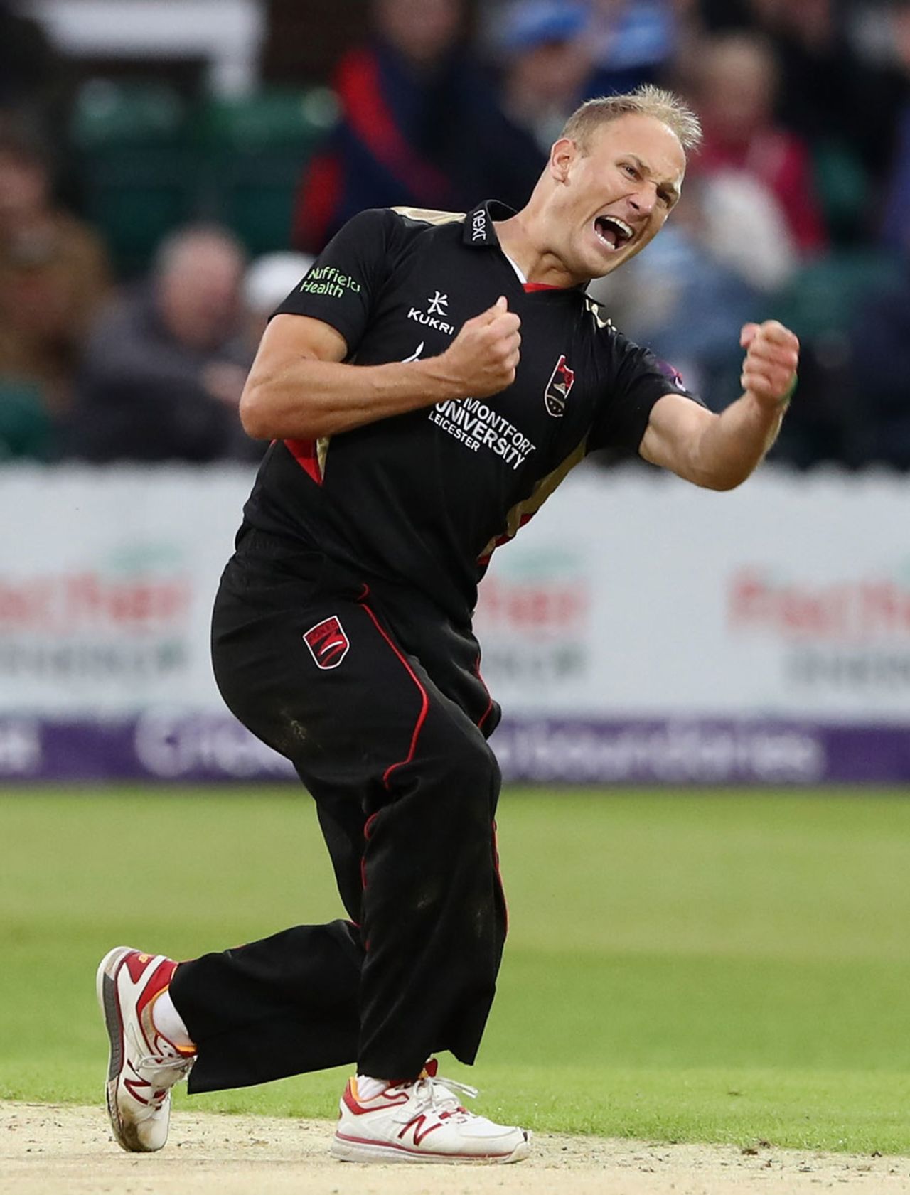 Dieter Klein celebrates a wicket, Leicestershire v Nottinghamshire, NatWest T20 Blast, North Group, Grace Road, August 2, 2017