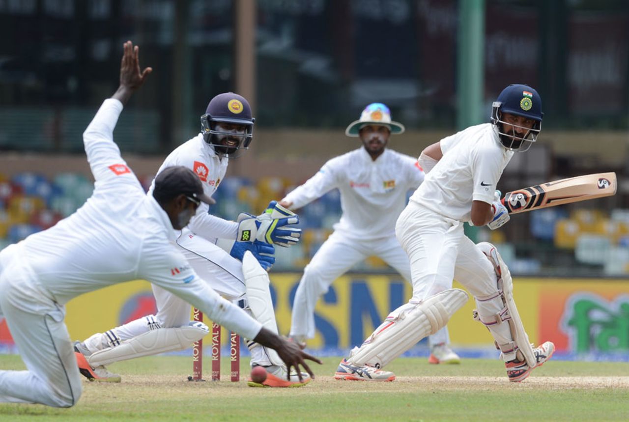 Cheteshwar Pujara guides one past first slip, Sri Lanka v India, 2nd Test, SSC, 1st day, August 3, 2017