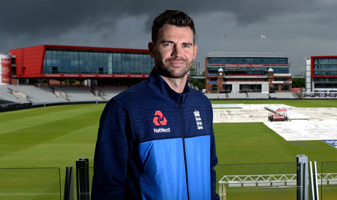 James Anderson poses at Old Trafford, August 3, 2017