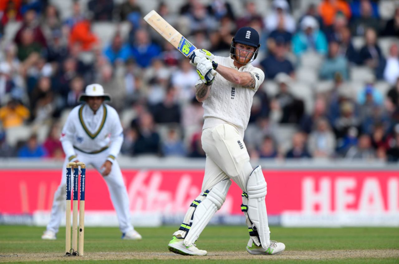 Ben Stokes swings into the leg side, England v South Africa, 4th Investec Test, Old Trafford, 1st day, August 4, 2017