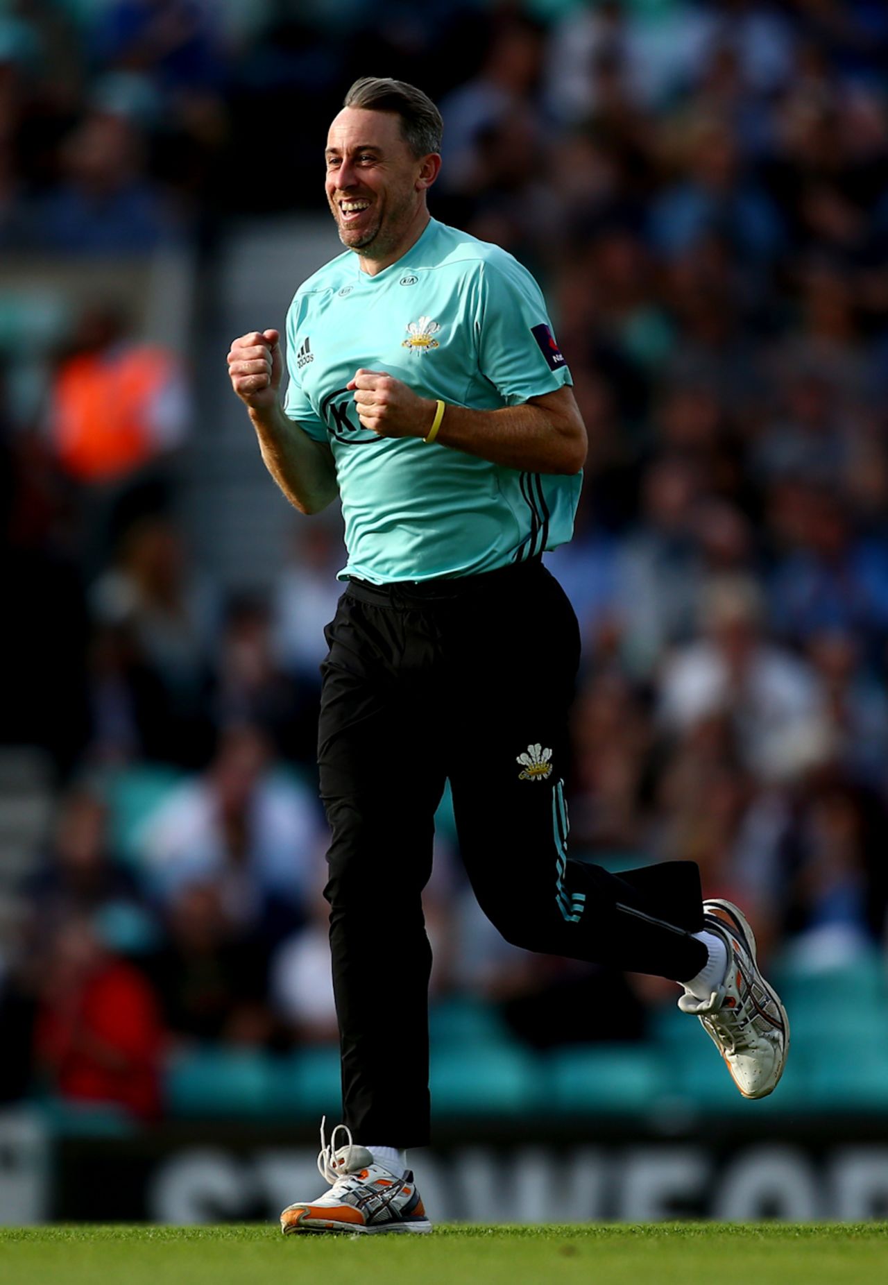 Rikki Clarke runs out at Kia Oval to start the second phase of his Surrey career, Surrey v Glamorgan, NatWest Blast, South Group, Kia Oval, August 4, 2017