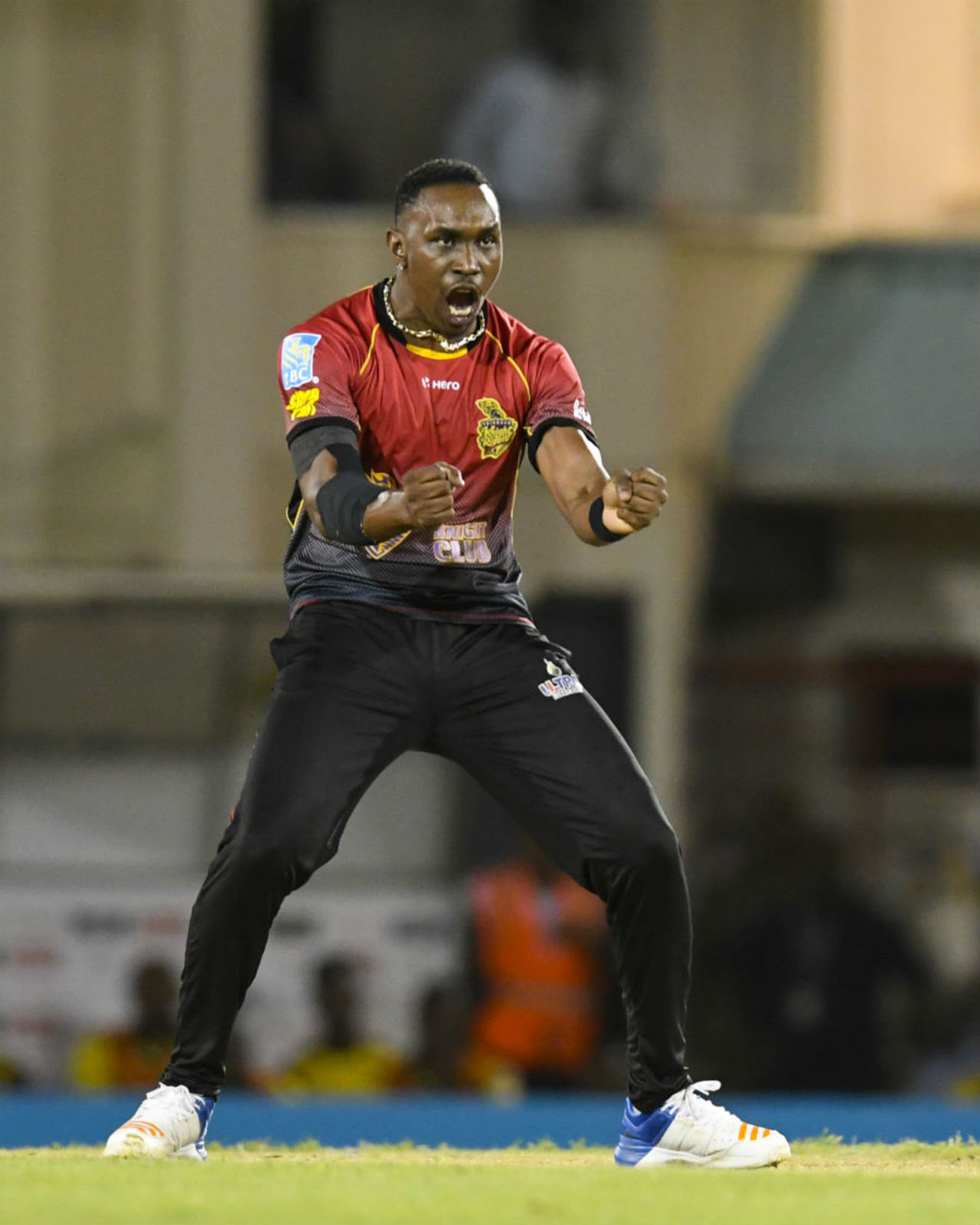 Dwayne Bravo celebrates his return to competitive cricket after eight months, St Lucia Stars v Trinbago Knight Riders, Gros Islet, CPL, August 5, 2017