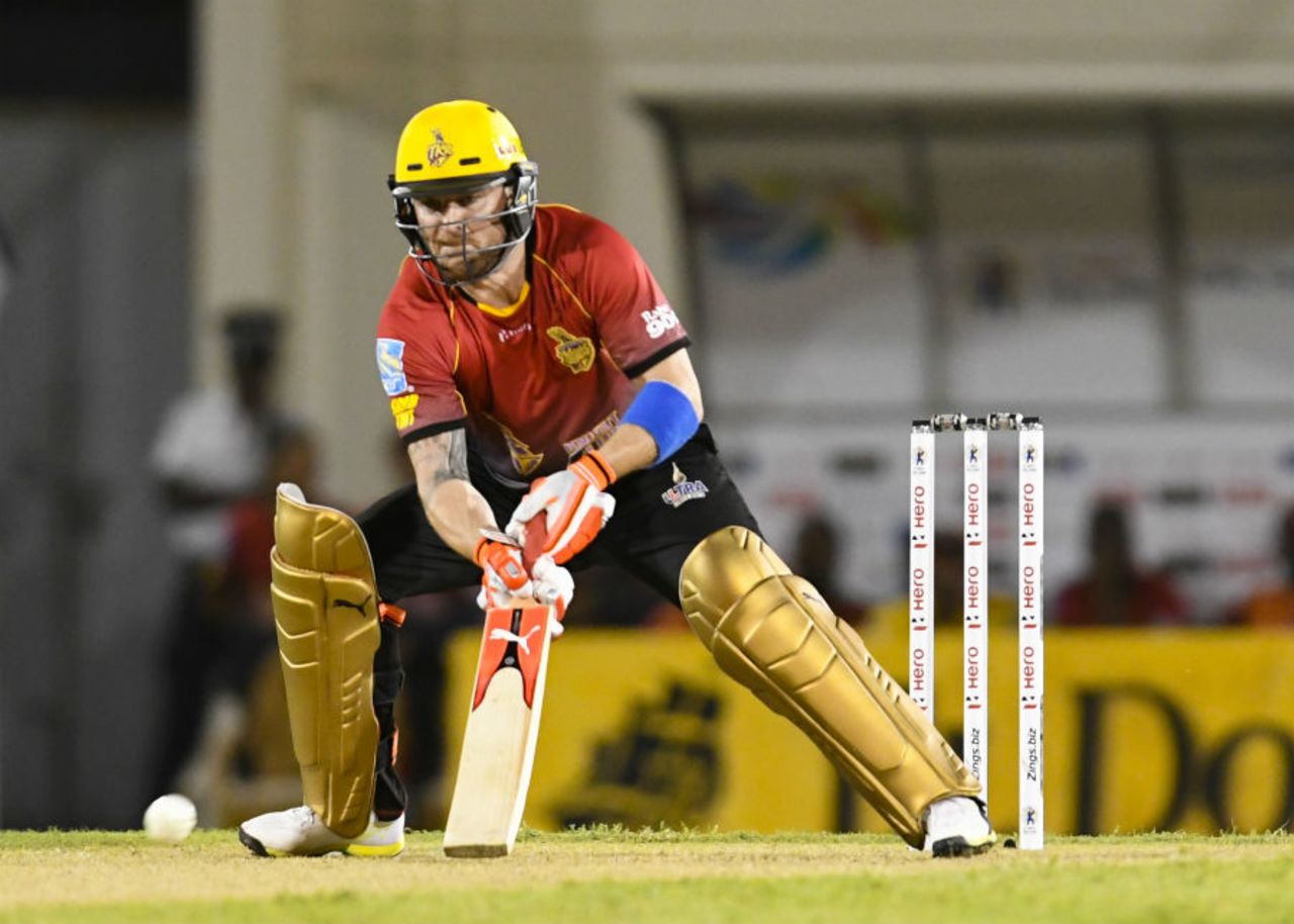 Brendon McCullum plays his trademark ramp shot, St Lucia Stars v Trinbago Knight Riders, Gros Islet, CPL, August 5, 2017