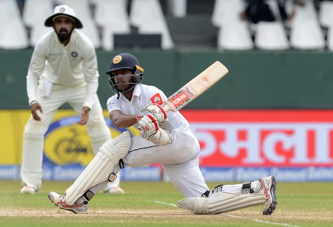 Kusal Mendis brought up his fifth Test fifty with a four, Sri Lanka v India, 2nd Test, SSC, 3rd day, Colombo, August 5, 2017