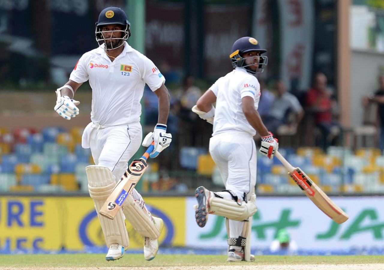 Kusal Mendis and Dimuth Karunaratne brought up their century stand off 131 deliveries, Sri Lanka v India, 2nd Test, SSC, 3rd day, Colombo, August 5, 2017
