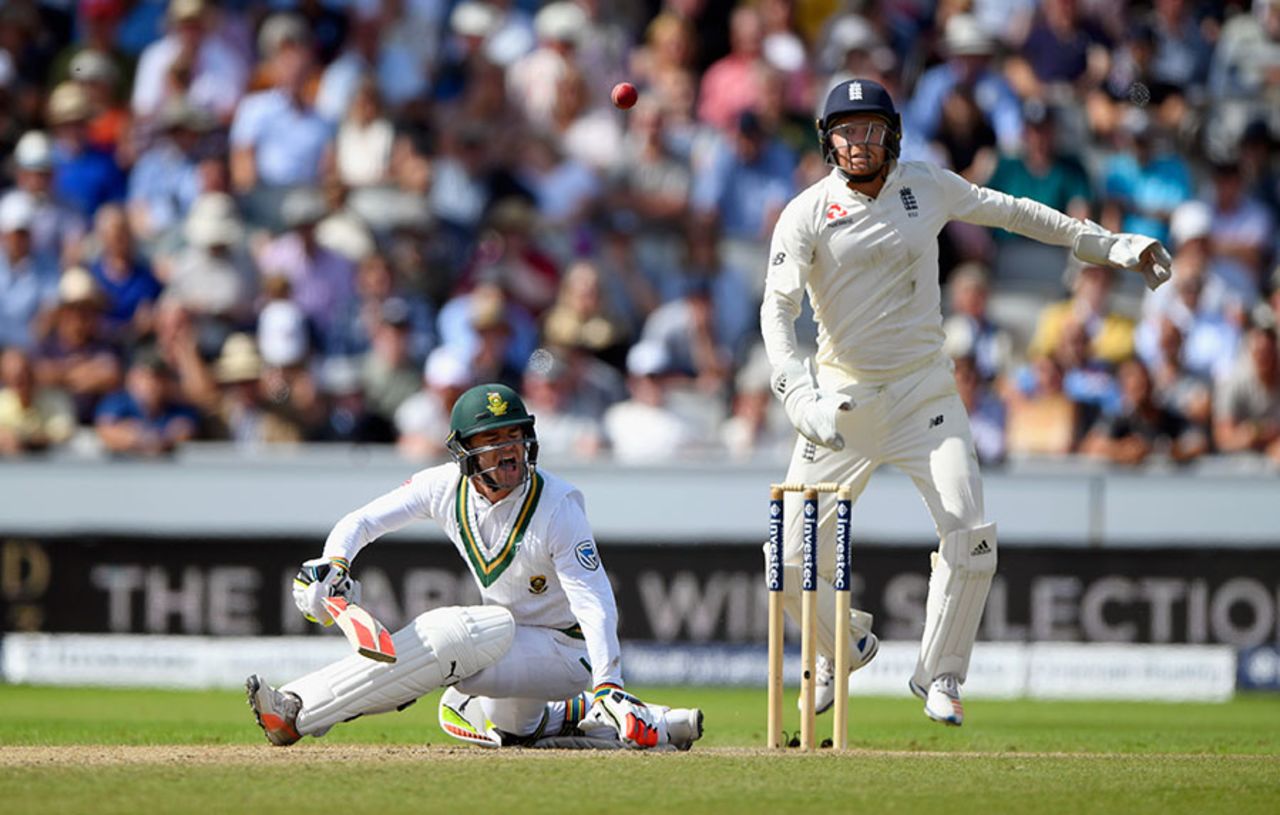 Heino Kuhn ended up in a variety of ungainly positions, England v South Africa, 4th Investec Test, Old Trafford, 2nd day, August 5, 2017