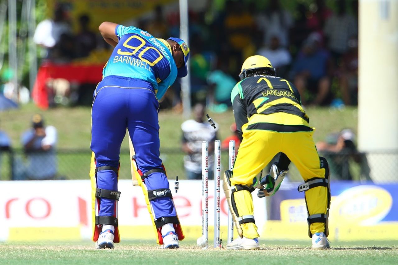 Chris Barnwell is bowled by Imad Wasim, Barbados Tridents v Jamaica Tallawahs, CPL, Lauderhill, August 5, 2017