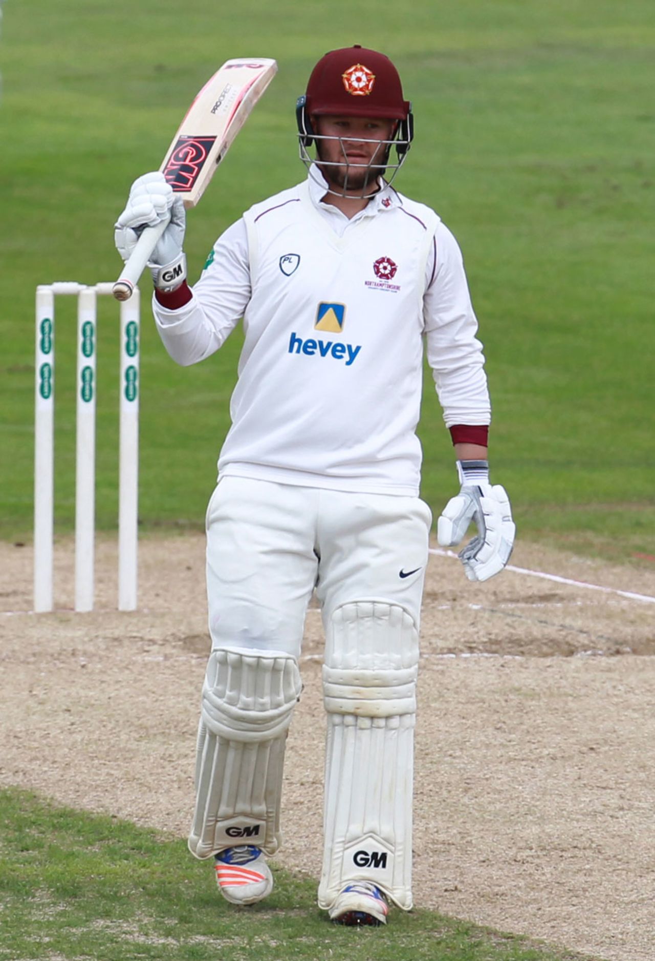 Ben Duckett raises his bat on reaching fifty, Northamptonshire v Gloucestershire, County Championship, Division Two, Wantage Road, 1st day, August 6, 2017