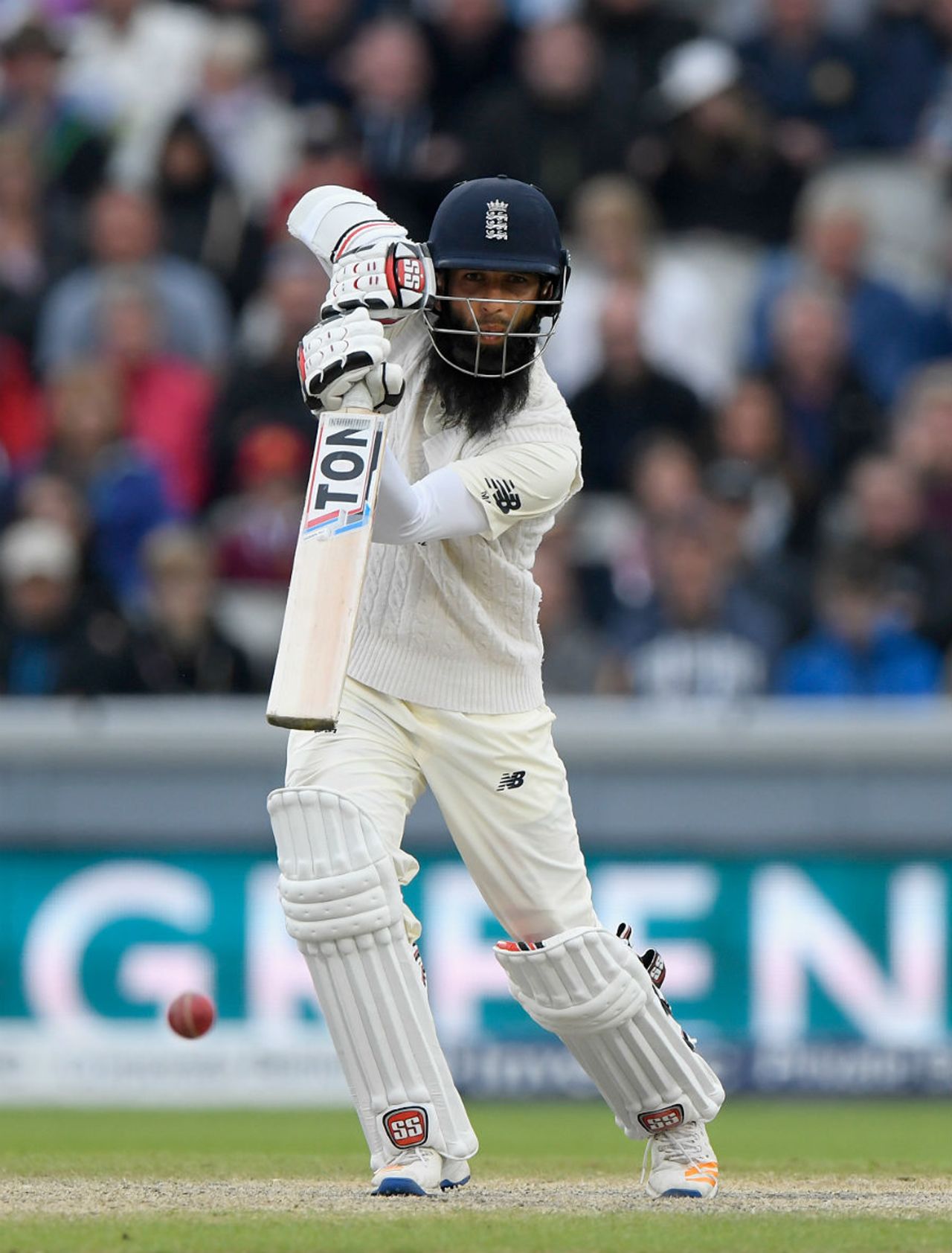 Moeen Ali drives through the covers, England v South Africa, 4th Investec Test, Old Trafford, 3rd day, August 6, 2017