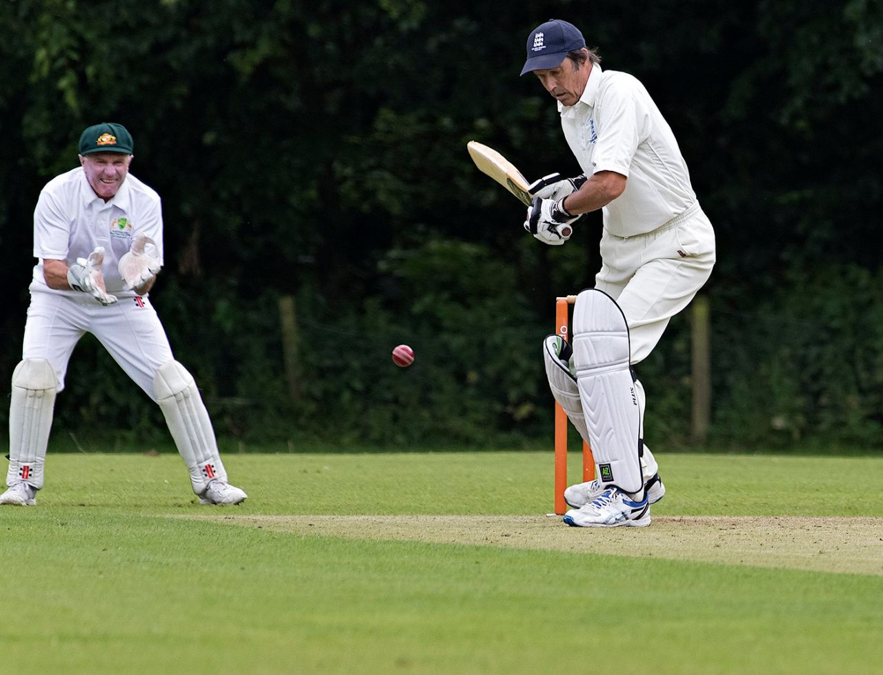 Martin Pearse bats for England Over-70s against Australia Over-70s, first Over-70s Test, Buckenham, 2016