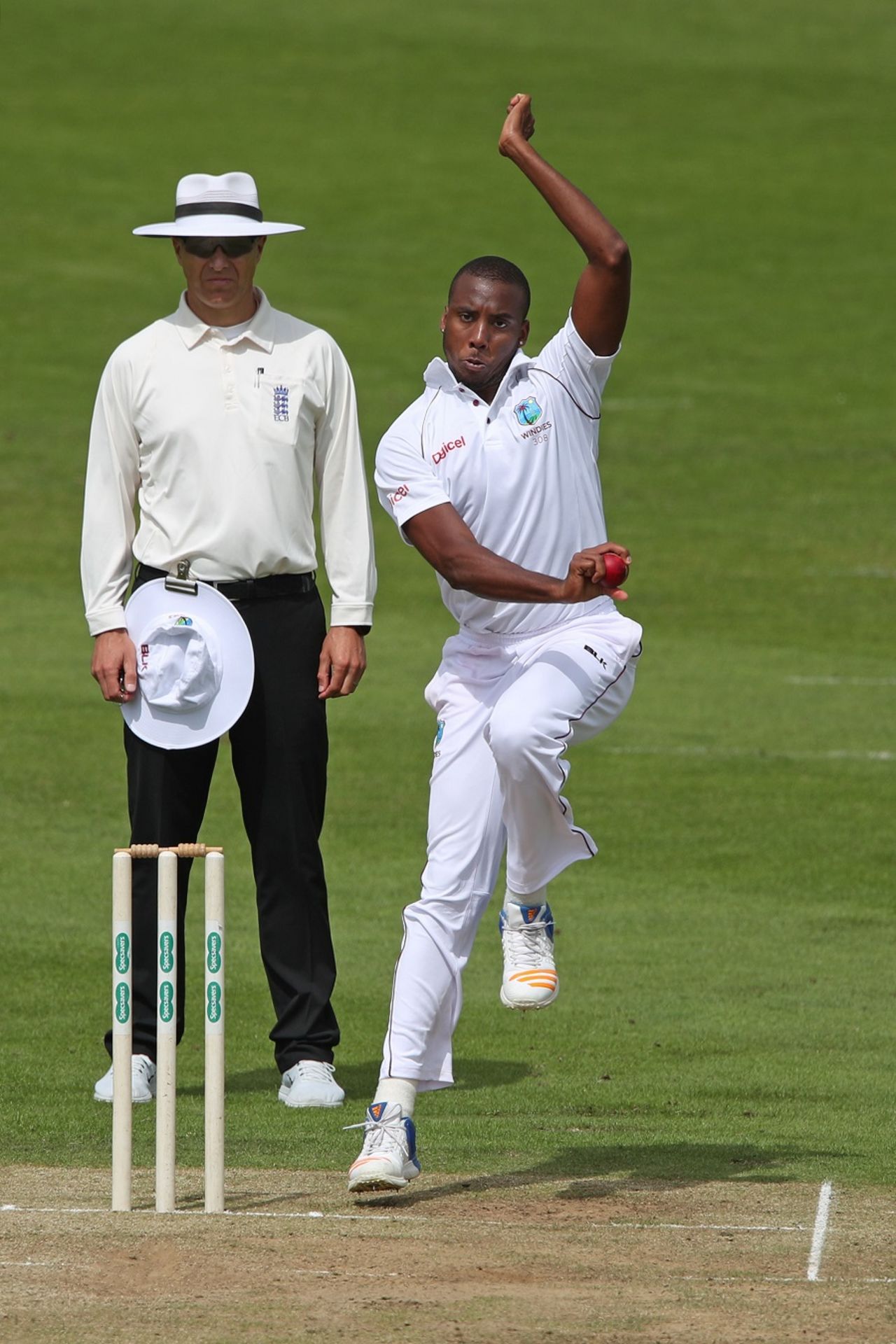 Miguel Cummins delivered a fiery spell, Kent v West Indians, Tour match, Canterbury, 2nd day, August 7, 2017