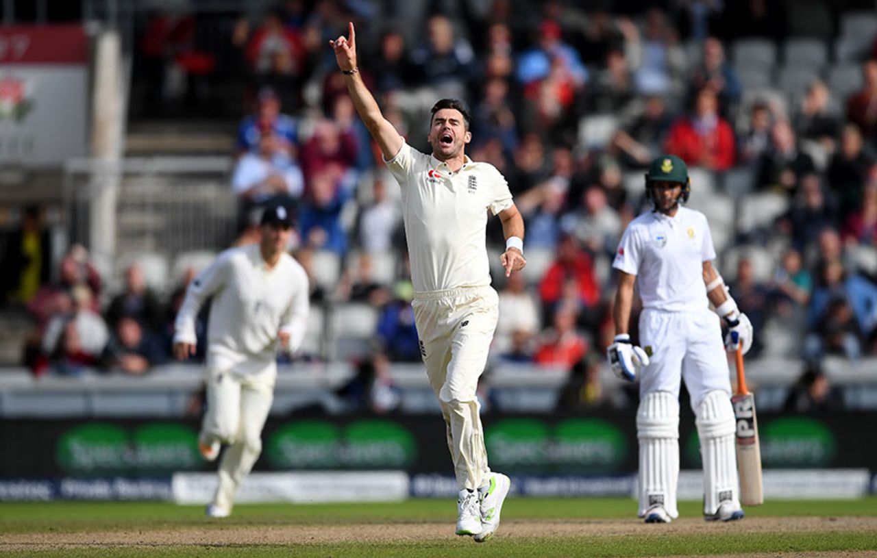 James Anderson helped wrap up victory quickly after tea, England v South Africa, 4th Investec Test, Old Trafford, 4th day, August 7, 2017