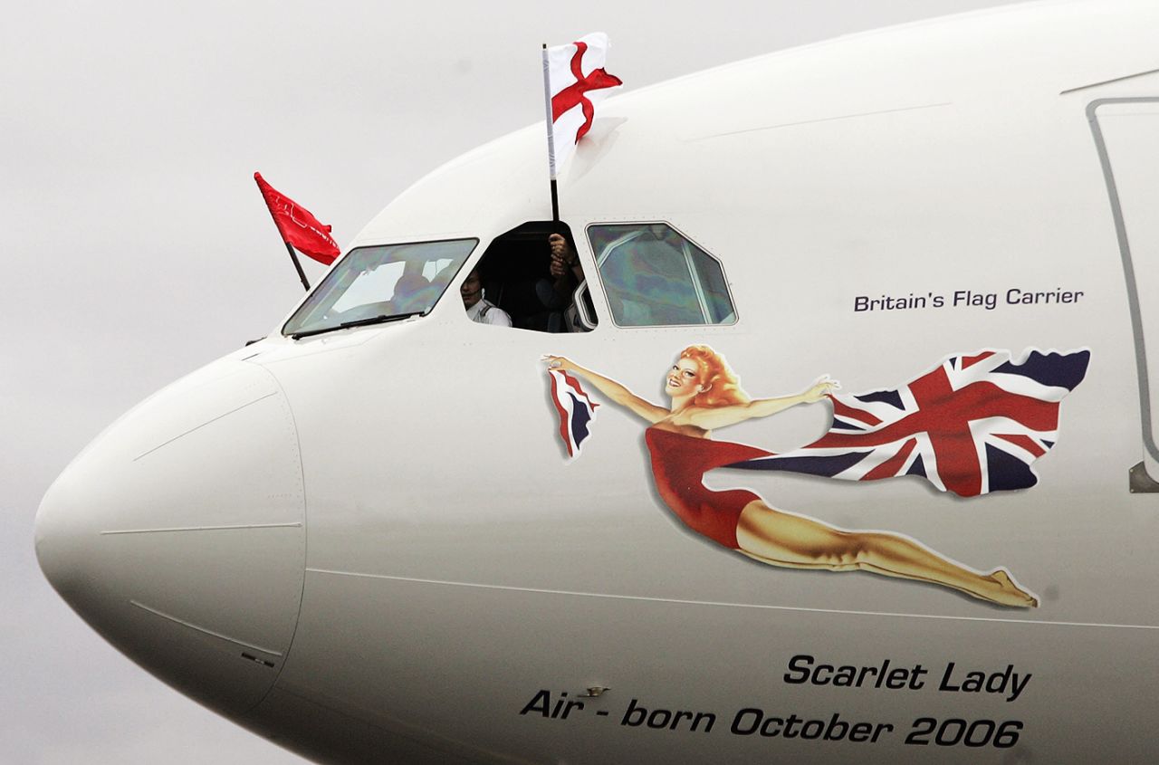A Virgin Atlantic flight carrying the England team for the Ashes flies the St George's flag on landing in Sydney, November 5, 2006