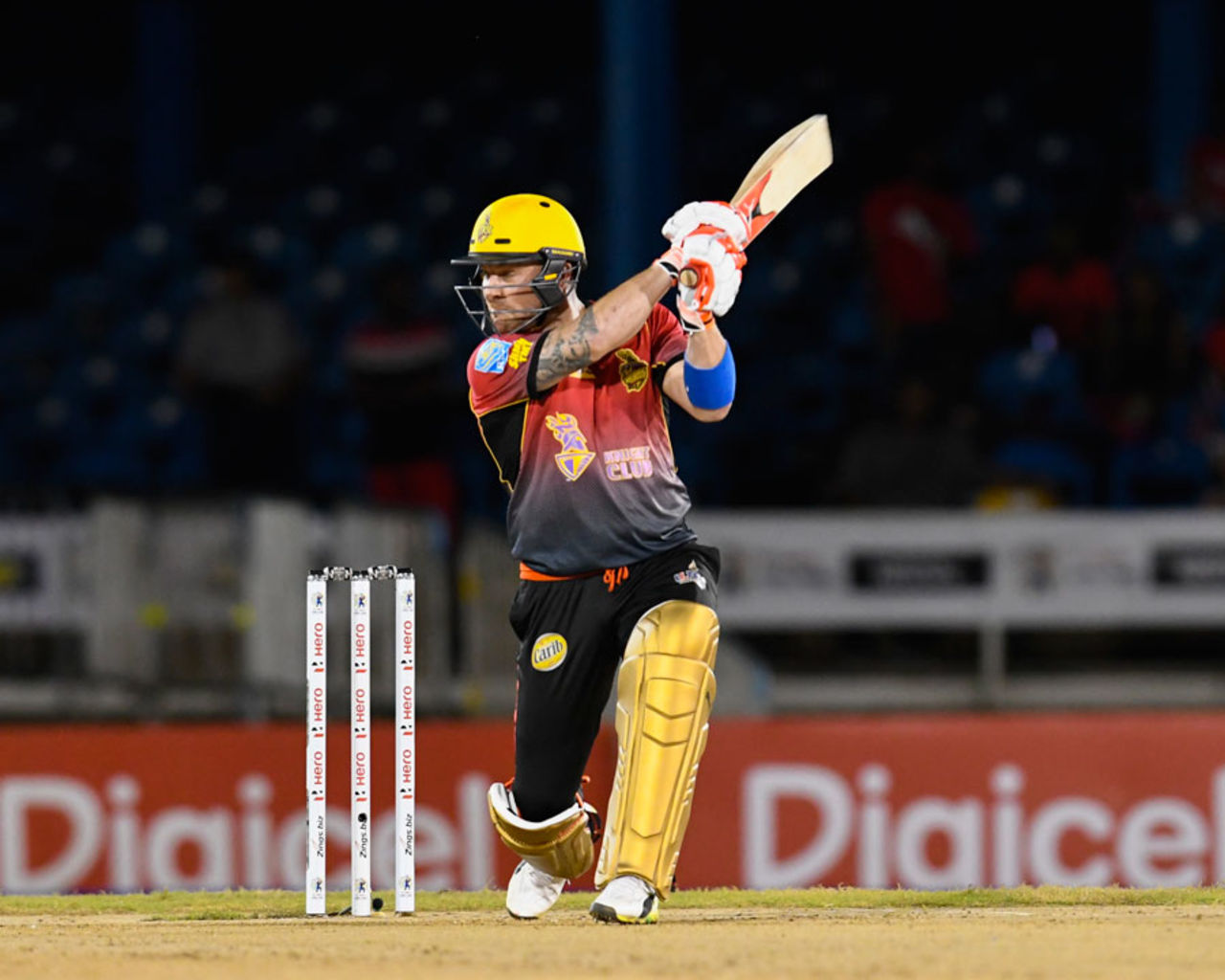 Brendon McCullum slashes through the off side during the Powerplay, T&T Riders v Jamaica Tallawahs, CPL 2017, Port of Spain