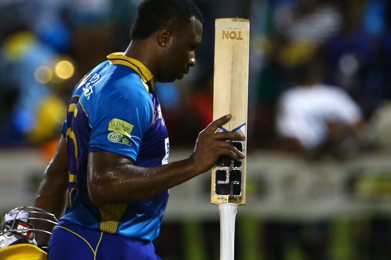 Kieron Pollard walks off after smashing 28 off the last over, St Lucia Stars v Barbados Tridents, CPL, Gros Islet, August 10, 2017